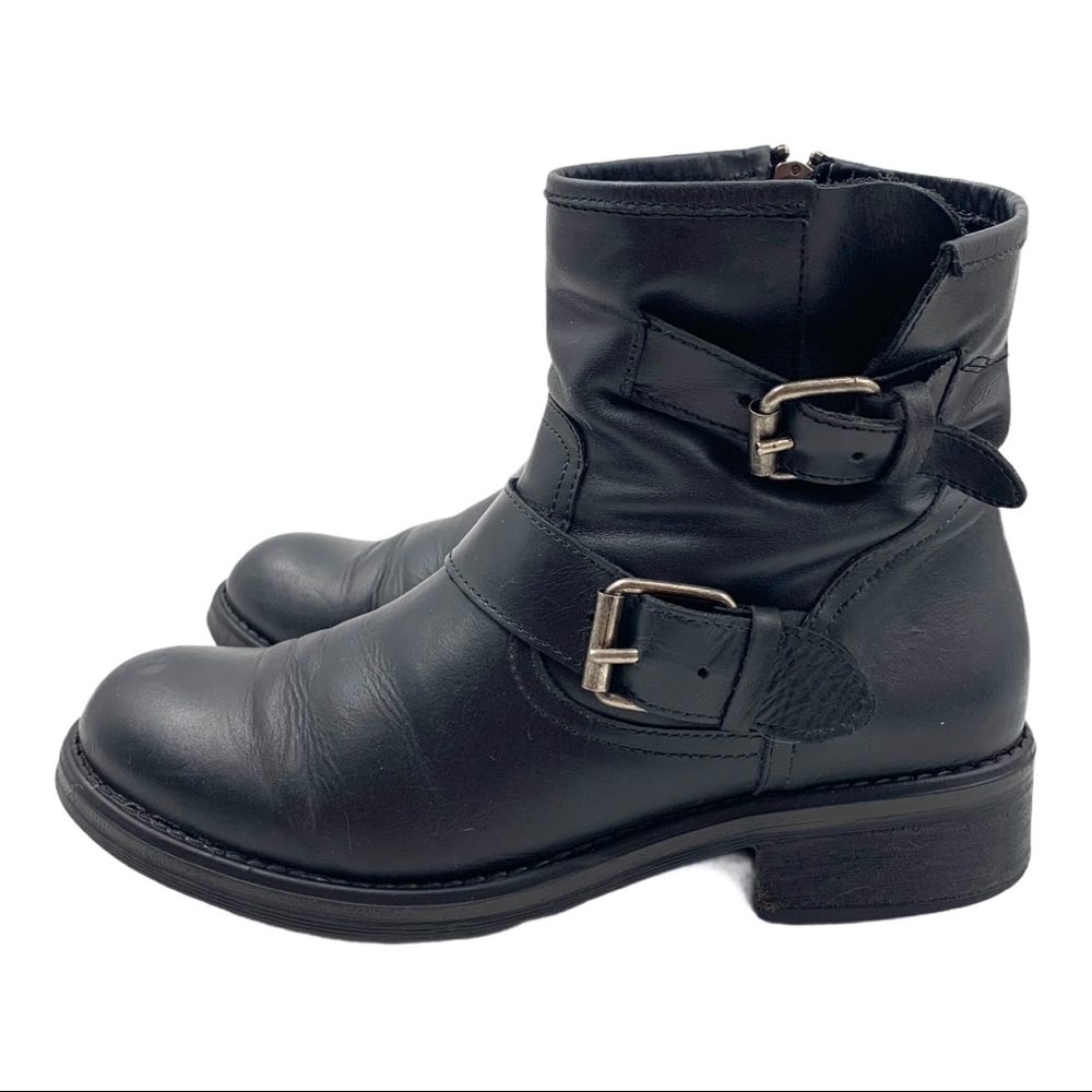Steve Madden Damianne Black Leather Moto Boots